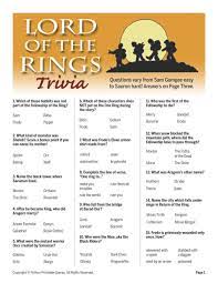 Pop Culture Games Lord Of The Rings Trivia Lord Of The Rings Hobbit Party The Hobbit