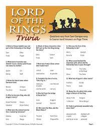 Along with its popularity in the film industry, lotr presents a whole different world to be ravished upon by tolkien fans in the form of trivia. Pop Culture Games Lord Of The Rings Trivia Lord Of The Rings Hobbit Party The Hobbit