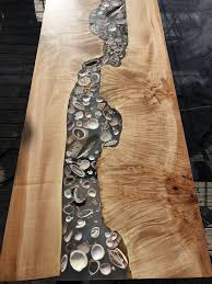 River Resin Sea Shell Table Diy Resin Table Wood Resin Table Resin Table