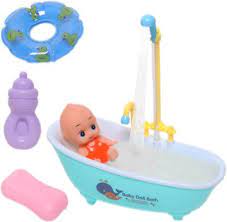 Baby doll sets include faux food, diapers and outfits so your kiddo can feed their doll spoonfuls of food, keep them clean or snuggle up to them during bedtime. Wishkey New Born Baby Doll Bath Time Set Real Bathtub With Detachable Shower Spray And Accessories For Kids Pretend Play New Born Baby Doll Bath Time Set Real Bathtub