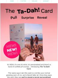 Boomf is a uk company which delivers personalised gifts through the letterbox. Boomf New New New The Ta Dah Card Milled