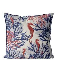 Designs direct seahorse indoor/outdoor square throw pillow in white/coral. Coral And Seahorse Pink And Blue Cushion Throw Pillow Fabfunky