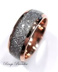 Rose Gold Wedding Bands With Imitated Meteorite Inlay Etsy Womens Tungsten Rings Tungsten Wedding Bands Rose Gold Wedding Bands