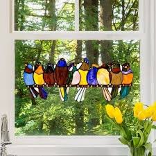 Birds On A Wire Stained Glass River Of Goods Birds On A Wire 9 25 Inch Stained Glass Window Panel 24 25 L X 0 25 W X 9 5 H Stained Glass Birds Stained Glass Windows Window Art