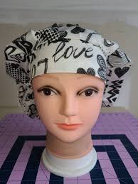 Love, Black White (2 Prints) Surgical Scrub Bouffant Hat