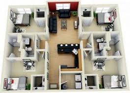 Gambar 3d Desain Rumah Minimalis Dengan 4 Kamar Tidur Apartment Floor Plans 3d House Plans House Plans
