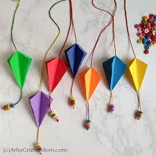 Make a paper bag kite! Sankranti Craft For Kids Diy Paper Kite Mobile Artsy Craftsy Mom