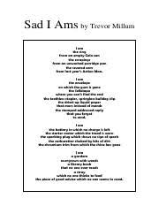 1 sad i ams 1. Poem Sad I Am Pdf Sad I Ams By Trevor Millum I Am The Ring From An Empty Cola Can The Scrapings From An Unwashed Porridge Pan The Severed Arm From
