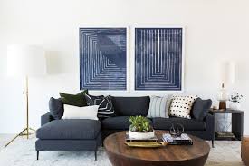 Mid Century Modern Project Reveal Navy Sofa Living Room Living Room Sofa Blue Living Room
