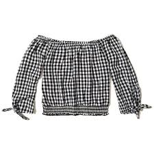 Black And White Checkered Off The Shoulder Top Hollister Tie Sleeve Off The Shoulder Top 22 Liked On Polyvore Featuring Tops Blouses Black Check Poplin Off Should Checked Blouse Smock Top Tie Sleeve
