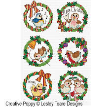 Below is a gallery of the bird cross stitch charts we have designed so far, all the patterns are available to buy at our artecy shop. Lesley Teare Designs Christmas Bird Wreaths Cross Stitch Pattern