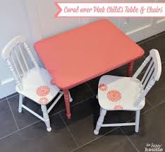 Coral Over Pink Chalky Paint Child S Table And Chair Set Kids Table Chairs Paint Kids Table Table Chairs