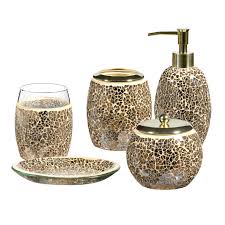 Avanti lakeville bath accessories collection. Bathroom Accessories Set 5 Piece Glass Mosaic Bath Accessory Completes With Lotion Dispenser Soap Pump Cotton Jar Soap Dish Tumbler Toothbrush Holder Gold Walmart Com Walmart Com