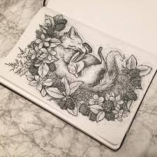 Bunny And Fox Friends Between Flowers With Fineliner Fox Tattoo Ink Tattoo Bunny Tattoos