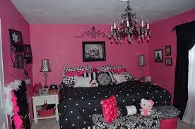 Pink primary bedroom accented with a black bed that's framed with a custom paneled headboard. Pin By Kiley Deardorff On My Pins Hot Pink Bedrooms Hot Pink Room Hot Pink Bedroom Decor