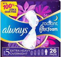 Always Radiant Extra Heavy Overnight Pads - Size 5 - 34ct ...