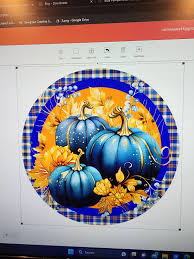 Blue and Orange Plaid Fall Pumpkin Wreath Sign Exclusive Designs