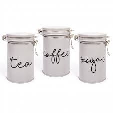 Ehc Set Of 3 Tea Coffee And Sugar Storage Canisters Grey