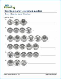 Printable money worksheets for grade 1 and money worksheets for grade 2 are usually counting. Grade 1 Counting Money Worksheets Nickels And Quarters K5 Learning