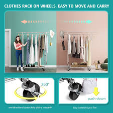 How to make a rack to hang clothes. Buy Raybee Clothes Rack For Hanging Clothes Heavy Duty Garment Rack With 440 Lbs Capacity Commercial Double Clothing Rolling Coat Rack On Wheels 74 L X 21 W X 68 H Chrome Online In Lebanon