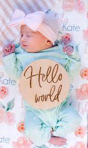 Baby Announcement Wooden Sign Hello World Wooden Round Newborn Announcement Engraved Hello World Ne Baby Announcement Newborn Announcement Baby Signs