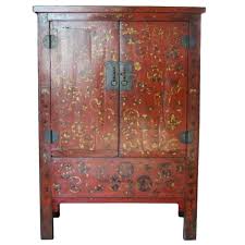 Antique Chinese Chinoiserie Red Lacquer Cabinet Or Armoire 1