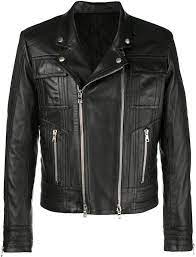 Balmain Leather Graphic Biker Jacket Farfetch Biker Jacket Jackets Military Inspired