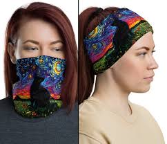 Black Cat Silhouette Starry Night Art Face Mask Face Shield Washable  Reusable Mask Neck Gaiter Headband by Aja Balaclava