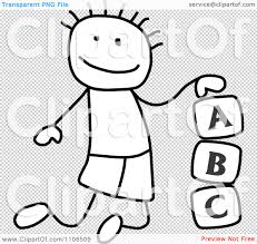 Search more creative png resources with no backgrounds on . Clipart Black And White Stick Drawing Of A Boy Playing With Letter Alphabet Blocks Royalty Free Vector Illustration By C Charley Franzwa 1106509