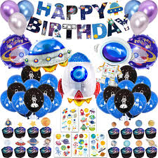 So start organizing those planets and rocket ships and plan a party for the boys that they will never forget. 66pcs Outer Space Birthday Party Supplies For Kids Universe Space Theme Party Decorations With Solar System Happy Birthday Banner Cupcake Toppers Rocket Astronaut Spaceship Balloons Planet Themed Party Supplies Birthday Galaxy Theme