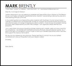 Special Education Assistant Cover Letter Sample Cover Letter Templates Examples