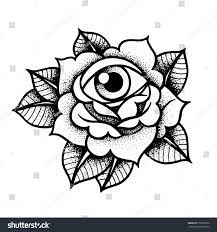 Old School Rose Tattoo With Eye Traditional Black Dot Style Ink Isolated Vector Illustratio Old School Rose Traditional Tattoo Flowers Old School Rose Tattoo