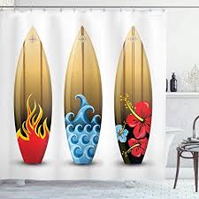 Check out our surf bathroom selection for the very best in unique or custom, handmade pieces from our wall décor shops. Amazon Com Ambesonne Surfboard Shower Curtain 3 Colorful Woored Surf Boards Floral Sea Themed Relaxation Summer Cloth Fabric Bathroom Decor Set With Hooks 70 Long Multicolor Home Kitchen