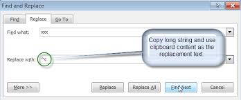 The vba replace function is used to return a string in which a specified substring is replaced, a. Find Replace W Long Strings