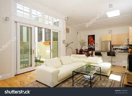 open plan living room dining room stock