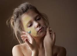 Magic. Little Cute Girl, Kid in Image of Magical Elf Posing Over Dark  Circus Backstage Background Stock Photo