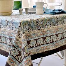 Malini Tablecloth Brown Blue 90x90 Table Cloth Square Tablecloth French Tablecloths