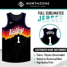 The alternate jersey has mountains in the background with the words the valley. Nba Phoenix Suns The Valley City Edition Full Sublimation Jersey Top Shopee Philippines