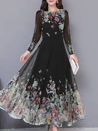 Autumn Spring Summer Long Sleeve Round Neck Chiffon Maxi Dresses Womens Long Maxi Dresses Cheap Maxi Dresses Elegant Maxi Dress