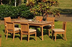 Gradea Teak Wood Dining Set 8 Seater 9 Pc 71 Rectangle Table And 6 Armless Side Chairs Wfds Patio Furniture Sets Outdoor Furniture Sets Garden Patio Furniture