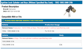 1992-1995 BMW 318i Ignition Lock Cylinder - Genuine W0133-1616189 - -  PartsGeek.com