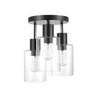 Sedona 3-Light Matte Black Flush Mount Ceiling Light Fixture with Faux Wood Accents 60981 Globe