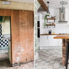 Maybe you would like to learn more about one of these? Kitchen Makeover With Brick Island Grey Patterned Floor And White Units