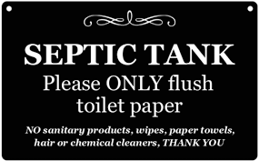 Can you flush toilet paper in septic tank. Stylish And Bold Black And White Septic Tank Sign Plaque Notice For Toilet Bathroom W C Only Flush Toilet Paper Amazon Com