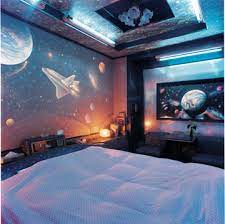 This space themed baby rooms is a great idea that's perfect for your kids. Outer Space Space Themed Bedroom Cool Kids Bedrooms Outer Space Bedroom