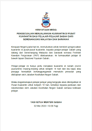 Pn sebelum ini mengumumkan pengerusi pn sabah, datuk hajiji noor yang menang kerusi sulaman sebagai calon ketua menteri. Jabatan Penerangan Negeri Sabah Kenyataan Media Pengecualian Menjalankan Kuarantin Di Pusat Kuarantin Bagi Pelajar Pelajar Sabah Dari Semenanjung Malaysia Dan Sarawak Sumber Pejabat Ketua Menteri Japensabah Covid19 Kitateguhkitamenang Facebook
