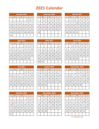 Download the calendars for free to print at home or at work. Full Year 2021 Calendar On One Page Wikidates Org