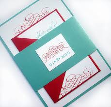 Metallic Red Tiffany Blue Aqua Scroll Wedding Invitations Belly Band Modern Unique E Red Wedding Invitations Aqua Wedding Invitation Teal Wedding Invitations