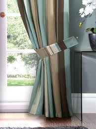 Hilton Duck Egg Blue Brown Striped Tie Backs Brown And Blue Living Room Brown Curtains Blue And Brown Curtains