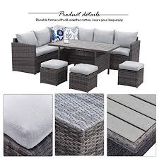 73w x 39l x 29h. Wisteria Patio 10 Piece Wicker Sectional Corner Sofa Set With Dining Table Astonshedsuk